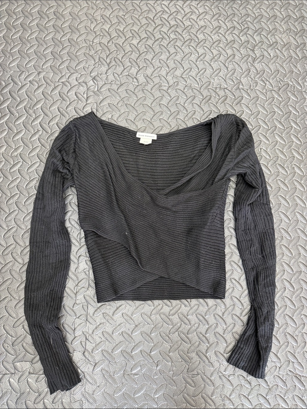Club Monaco Black Ribbed Wrap-Style Crop Top